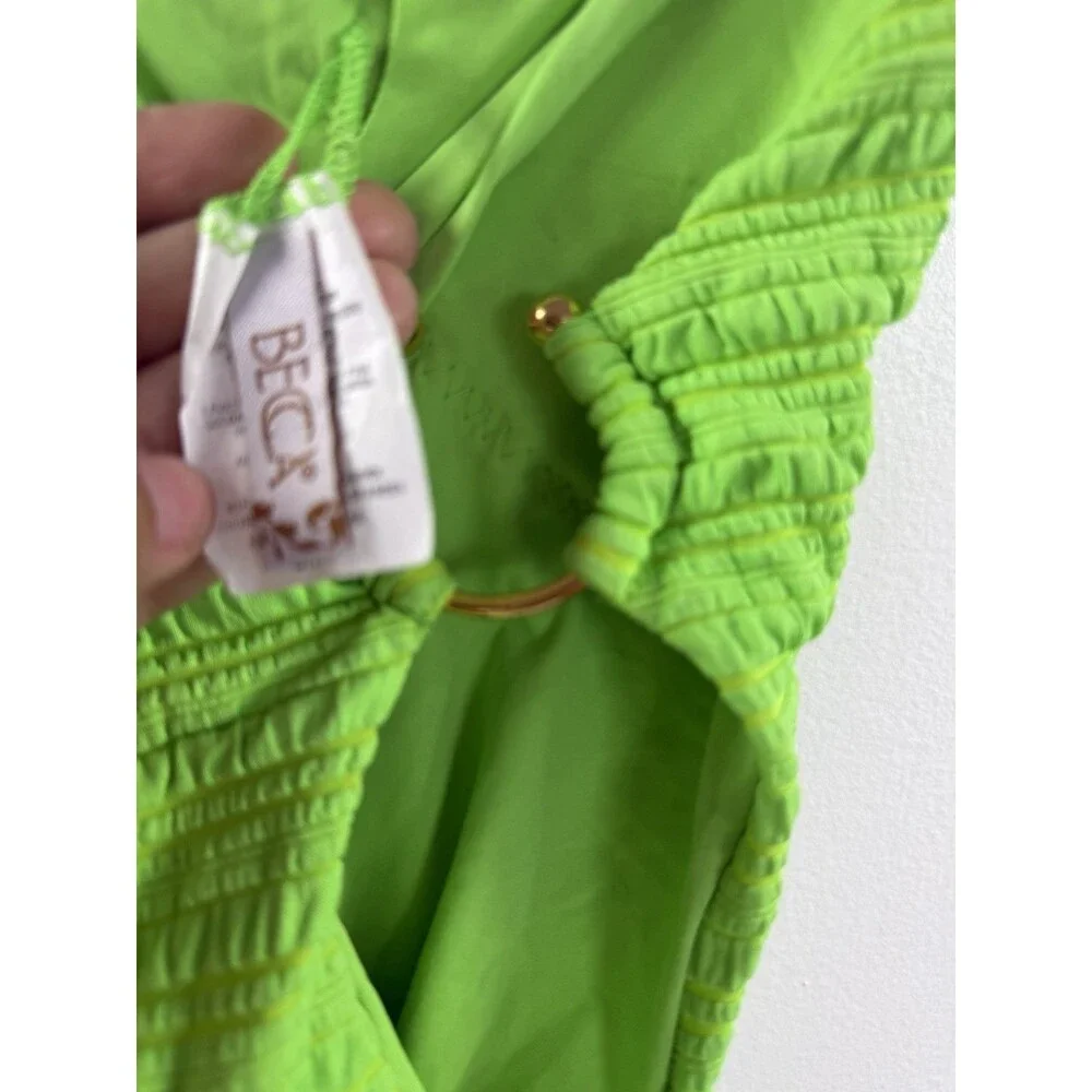 Neon Green Textured One Piece Swimsuit Open Back Ring Detail Criss Cross Size S